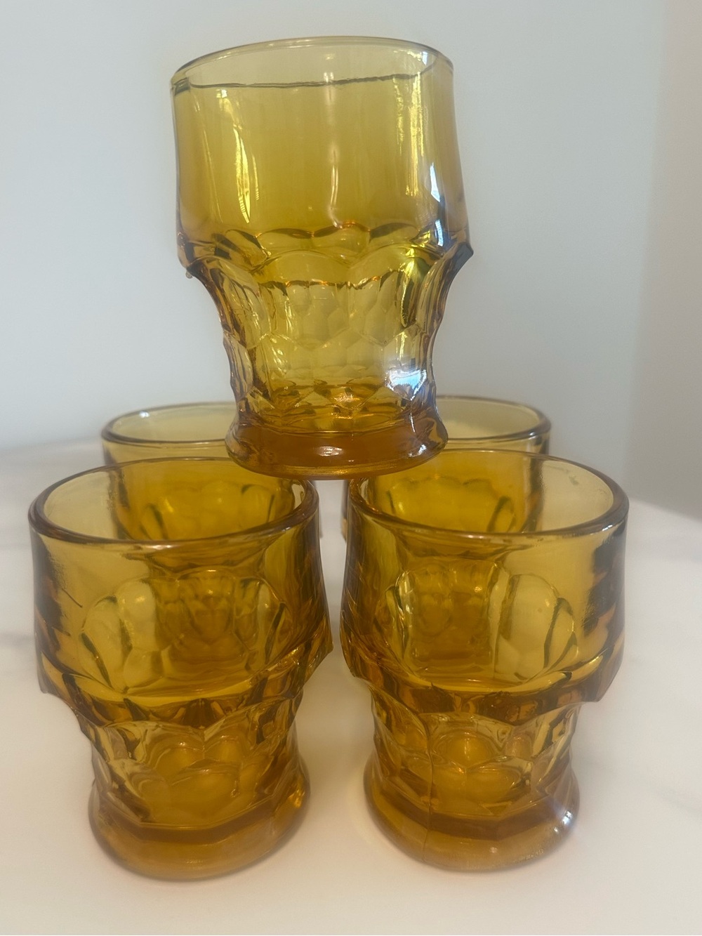 Vintage Anchor Hocking Amber Pressed Honeycomb Georgian Patterned Tumblers-Set 5